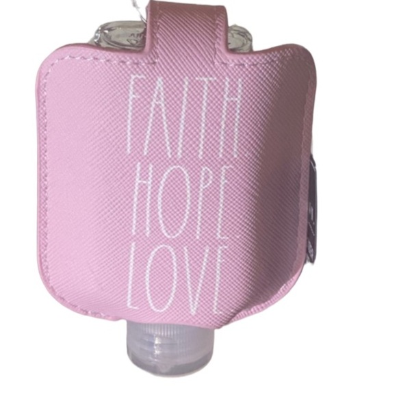 Rae Dunn "FAITH HOPE LOVE" Hand-Sanitizer LOT OF 2 Holder With Travel Bottle - Picture 1 of 7
